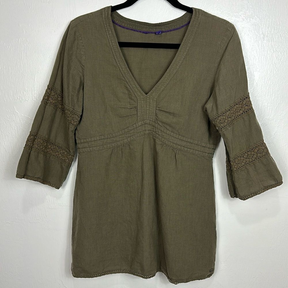 Mexx Olive Green 3/4 Sleeve V-neck Lace Detailing Blouse Top Size M